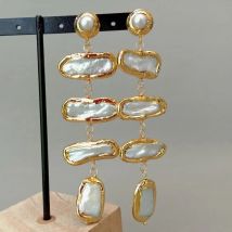 YYGEM Natural multi shape White Freshwater Pearl Yellow Gold Wrap Stud Earrings wedding classic for women