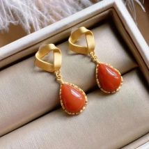 Designer original new ancient gold craftsmanship drop-shaped Hetian jade earrings elegant and luxurious women's silver jewelry