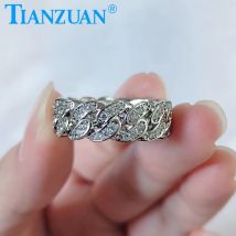 8 mm kubanische Gliederringe Hip Hop 925 Sterling Silber Hochzeit Schmuck voller Moissanit Mode Ring für Männer Frauen