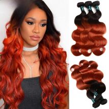 YOUFA 1B Orange Human Hair Bundles Dark Roots 1B/350 Ombre Human Hair Weave Bundles Brazilian Body Wave Pre Colored Hair Weaving