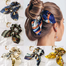 New Chiffon Bow Hair Scrunchies Headband For Women Cute Pearl Ponytail Holder Hair Rope Rubber Bands Hair Accessories Jewelry