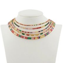 Hot Selling Tennis Chain Rainbow Necklaces Gold Color Fashion Colorful CZ Chocker Necklace For Women Femme Jewelry New