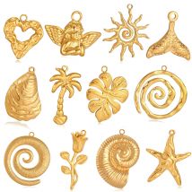 3PCS Large Conch＆Shell＆Rose＆Coconut Palm Tree Charms DIY Necklace Earrings Pendant Supplies Stainless Steel Jewelry Accessories