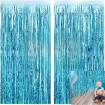 2Pack 1X2M Blue Rain Tinsel Curtain First Happy Birthday Decoration Adult Kids Baby Boy Girl 1st One Year Party Garland Decor