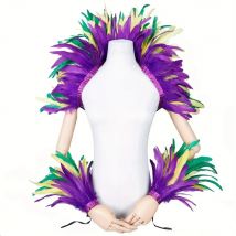 Women's Feather Shawl And Wrist Cuffs Set for Halloween Mardi Gras Witch Costume Gothic Party Cosplay - One Size Fits Most