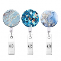 Retractable Marbling Badge Reel for Nurse ID Name Badge Holder Staff Work Card Clip Pass Bus Card Sleeve Accessories Clip Reel