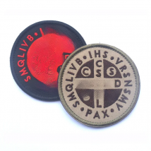 Saint Benedict Cross Patch Burnt Bronze Catholic St. 3D Embroidered Patches Stickers For Clothing Backpack