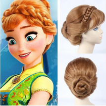 Top Qualtiy Braids Short Natural Brown Mix Blonde Anna Updo Synthetic Hair Cosplay Wig + Wig Cap