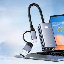 5Gbps USB to Ethernet Adapter, 5000Mbps USB-C to RJ45 Network Converter, 2-in-1 Type C 5Gbps Ethernet Card for Windows, Mac OS