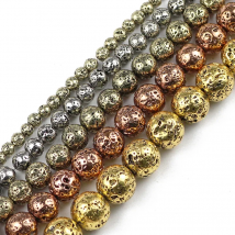 JHNBY Bronze Gold Plated Silver Color Natural Lava Stone Hematit 4/6/8/10/12MM Round Loose beads for Jewelry bracelet making DIY
