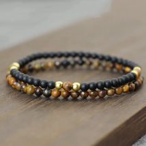 Unique 2Pcs/Set Beaded Bracelet Men 4mm Samll Stone Tiger Eyes Howlite Malachite Braslet Homme Perfect Gift For Boyfriend Joias