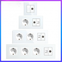 Bingoelec EU Standard Wall Socket with TV Computer Internet Rj45 Network Connector Glass Panel White Black for Home Improvement