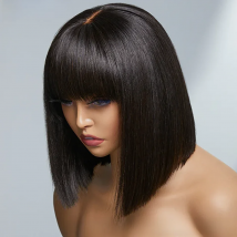 Short Bob Wig With Bangs Glueless Human Hair Wig Ready to Go Straight Hair Bob Wigs Brazilian Remy Full Machine Wigs for Women