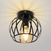 Plafoniera vintage con montaggio semi-incasso, lampada da soffitto nera, paralume a gabbia con supporto E27 (lampadina non inclusa)