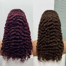 300% Density 5x5 Lace Burmese Deep Curly Hair Wig 99J Double Drawn Human Hair Wig Transparent Lace Front Wig for Black Women