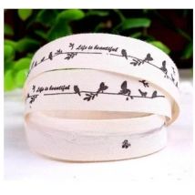 100M/lot Width:15mm ZAKKA cotton ribbon Printing cute bird life is beautiful sewing labels Cotton ribbon for DIY(ss-51)