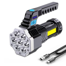 High Power Rechargeable Led Flashlights 7LED Camping Torch With Cob Side Light Lightweight Outdoor Lighting ABS Material