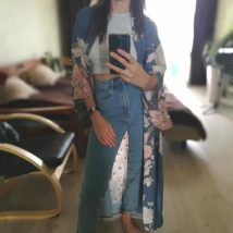 Bohemian V neck Peacock Flower Print Long Kimono Robe Shirt Ethnic Lacing up Sashes Long Cardigan Loose Blouse Tops femme