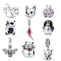 WOSTU Hot Sale Panda Bees Lucky Goldfish Animal Alloy Charms Beads Fit Original DIY Bracelet For Women Fashion Jewelry Gift