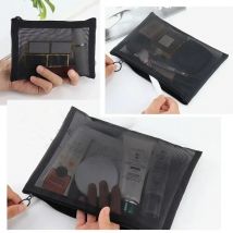 1PCS Women Large Cosmetic Bag Transparent Mesh Zipper Organizer Fashion Girl Black Toiletry Bags Makeup Organizer Pouch Case