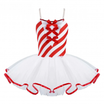 Candy Cane Striped Ballet Tutu Dance Dress for Girls Sequins Bowknot Adorned Christmas Costume Skating Dance Performance Dress