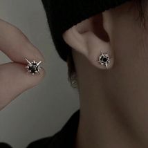 Black CZ Metal Star Earring Stud For Men Women Hip Hop Style Antique Silver Color Start Clear Crystal Couple Post Earrings