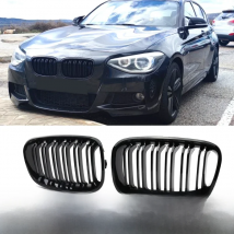 Pulleco Car Front Bumper Kidney Grille Racing Grills For BMW 1 Series F20 F21 11-14 Replacement Double Slat Gloss Black Grilles