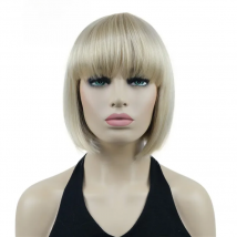 StrongBeauty Bob Short Straight W Bangs Platinum Blonde Full Synthetic Wig Hair Piece