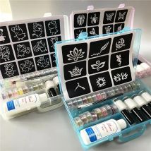 Temporary Diamond Glitter Tattoo Kit 24 Colors Powder 4 Glue Stencil Hollow Template For Fake Tattoo Beauty Body Painting Art
