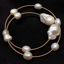 KKGEM Natural  Freshwater White Baroque Pearl   15x22mm Reborn keshi Pearl  Adjustable Bracelet classic for women