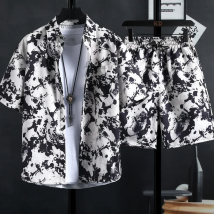 【M-3XL】New men's printed shirt sets,high quality fashion trend shorts,Hawaiian style casual floral tops, INS HOT men's and wom