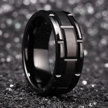Fashion Men 8MM Stainless Steel Ring Black Color Brushed Double Groove Pattern Men's Wedding Ring Party Jewelry For Women Gift