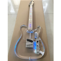 High quality classic acrylic transparent Plexiglass crystal 6-string electric guitar LED lights Maple guitar neck Free shipping