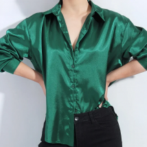 Satin Shirt Womens Green Long Sleeve Top Female Women's Elegant Blouse 2022 Office Wear Women White Imitation Silk Shirt Woman