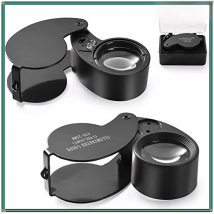 40X Magnifying Glass Jewelers Loupe Pocket Folding Magnifier With Light For Watch Coins Stamps Gems Jewelry Diamond Identifying