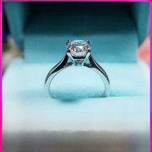 LMNZB Original Certified Solid White Gold Color Ring Solitaire 2 Carat Zirconia Diamant Wedding Band for Women Fine Gift Jewelry