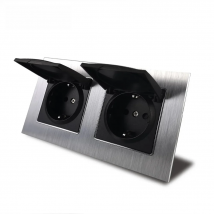 Metal Double EU Socket with Cap Wallpad 110V-240V AC Silver Satin Chrome Frame 16A EU European Wall Power Socket Claws Mount