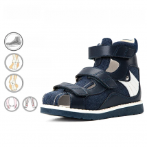 Princepard Denim Summer Breathable Closed Toe Sandals Children Orthopedic Shoes with High Back for Clubfoot Ankle Support Care