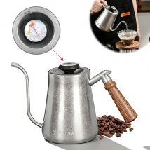 CF WISDOM Vintage Classic Silver Stainless Steel 600ML Coffee Hand Brewing Pot Temperature Display Water Bottle Coffee Utensils