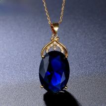 Amethyst Sapphire Gemstone Charm 18k Gold Plated Silver 36CT Oval Crystal Zircon Pendant Necklace Lady Wedding Jewelry