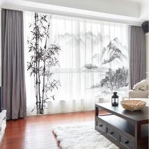 Chinese Style Ink Wash Painting Curtains Drape Panel Sheer Tulle Home Decoration Living Room Bedroom Vintage Chiffon Curtains