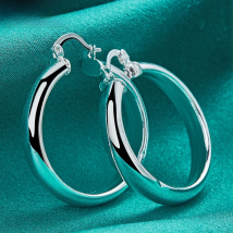 925 Sterling Silver 35mm Smooth Circle Hoop Earrings For Women Party Engagement Wedding Fashion Jewelry Gift