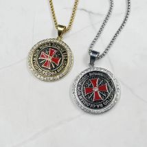 Hip hop Knights Templar Iron Cross Pendant Necklace Cubic Zirconia Stainless Steel Ordre du Temple for Male Men Rock Jewelry