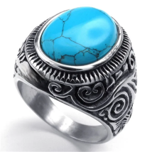 Men's Oval Gem Stone Stainless Steel Finger Ring US Size 7/8/9/10/11/12/13/14/15