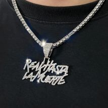 Hip Hop Street Style realhasta lamuerte Letter Bling Pendant Necklace 4mm Bling chain Iced out Bling For Rapper Cool Jewelry