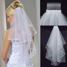 New Arrival Wedding Accessories Two Layer Ribbon Edge White Ivory Wedding Veils Bridal Veil