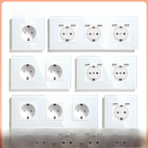 BSEED 1/2/3/4Fach EU Wall Single Socket Glass Panel Double Electrical Outlet White Color Power Thriple Frame Sockets Four Frame