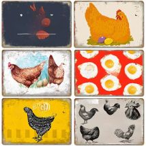 Chickens Tin Signs Metal Vintage Poster Rooster Hens Eggs Retro Plaque Wall Stickers Painting for Farm Door Home Decor