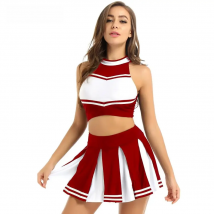 Sexy School Girl Cheerleader Costume Women Adult Cheerleading Uniform Dancing Outfit Sleeveless Crop Top with Mini Pleated Skirt