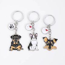 1PCS Metal Cute Dachshund Bulldog Dog keychains car key ring pet dogs heart Tag key men gift Metal Pendant best friend gifts